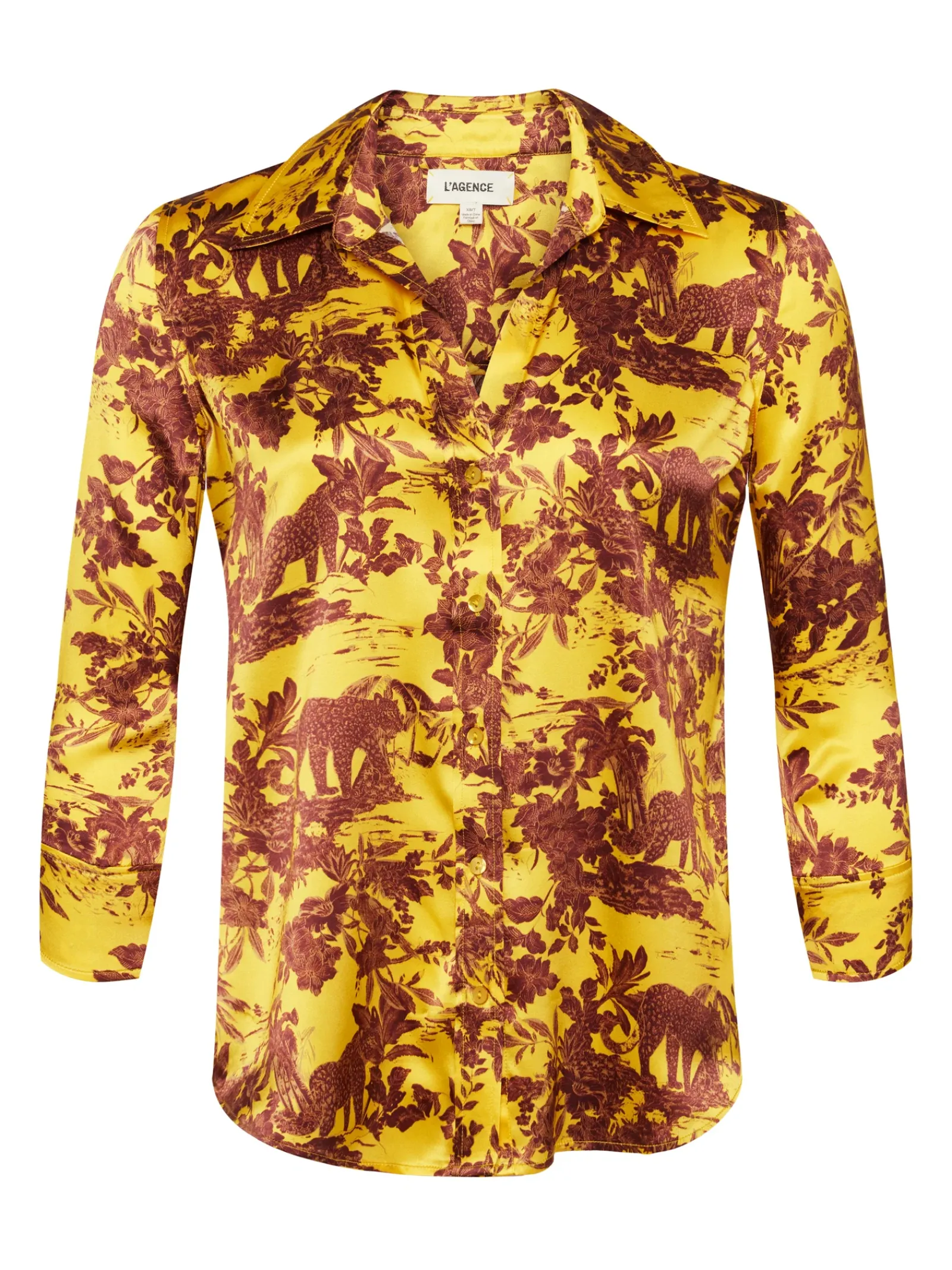 L'AGENCE Print Edition|Silks|Dani Silk Blouse Yellow Multi Safari Scenic