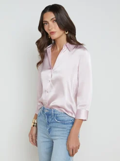 L'AGENCE Spring '24 Catalog|Spring Collection|Dani Silk Blouse Lilac Snow
