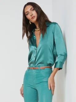 L'AGENCE Resort Collection|Silks|Dani Silk Blouse Green Jasper