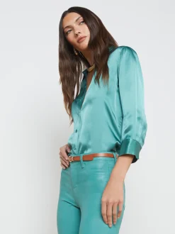 L'AGENCE Resort Collection|Silks|Dani Silk Blouse Green Jasper