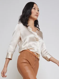 L'AGENCE Silks|Blouses & Tops|Dani Silk Blouse Champagne