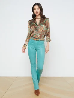 L'AGENCE Resort Collection|Print Edition|Dani Silk Blouse Olive Multi Palm Leopard