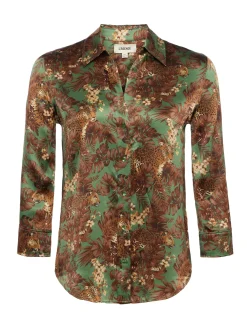 L'AGENCE Resort Collection|Print Edition|Dani Silk Blouse Olive Multi Palm Leopard