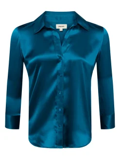 L'AGENCE Online Exclusives|Silks|Dani Silk Blouse Deep Lagoon