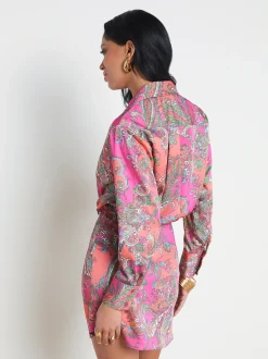 L'AGENCE Print Edition|Spring Collection|Demetria Mini Shirt Dress Rhodamine Multi Bright Pop Paisley