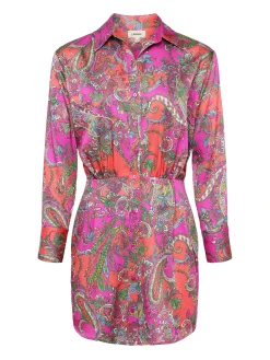 L'AGENCE Print Edition|Spring Collection|Demetria Mini Shirt Dress Rhodamine Multi Bright Pop Paisley