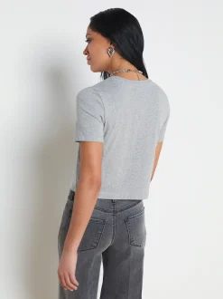 L'AGENCE Spring Collection|Tees|Donna Cotton Cropped Tee Heather Grey