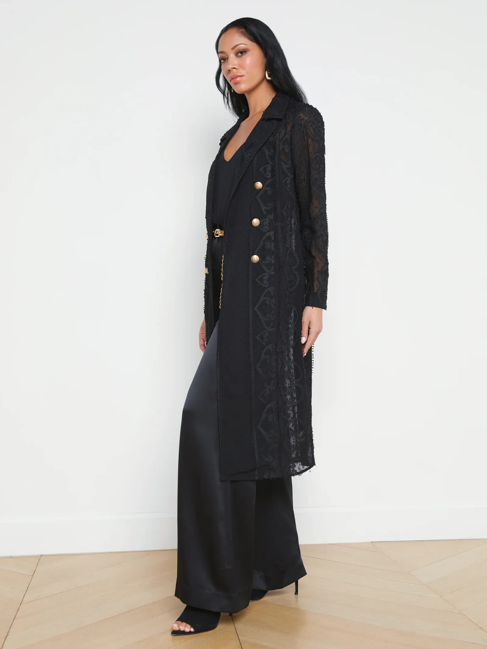 L'AGENCE All Things Black|Spring Collection|Dottie Lace Trench Coat Black