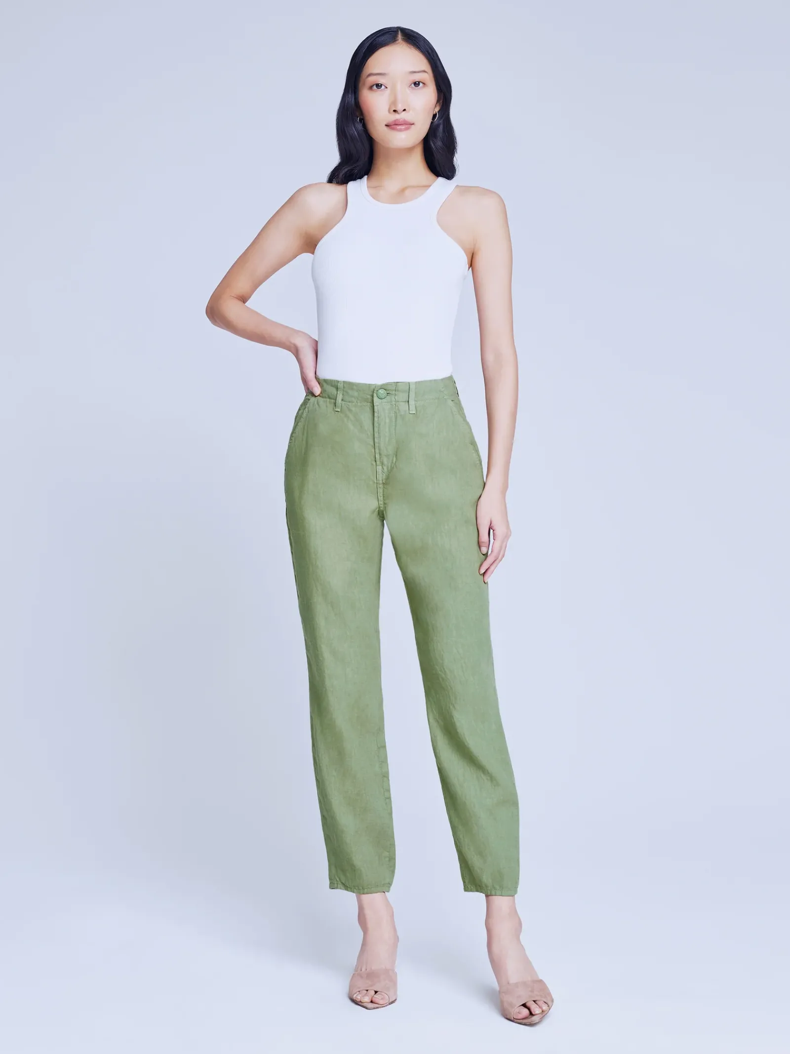L'AGENCE Straight|Linen|Eboni Linen Pant Soft Army