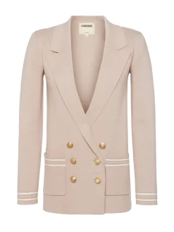 L'AGENCE Spring Collection|Best Sellers|Eileen Knit Boyfriend Blazer Ash Rose with Ivory/Gold Stripe