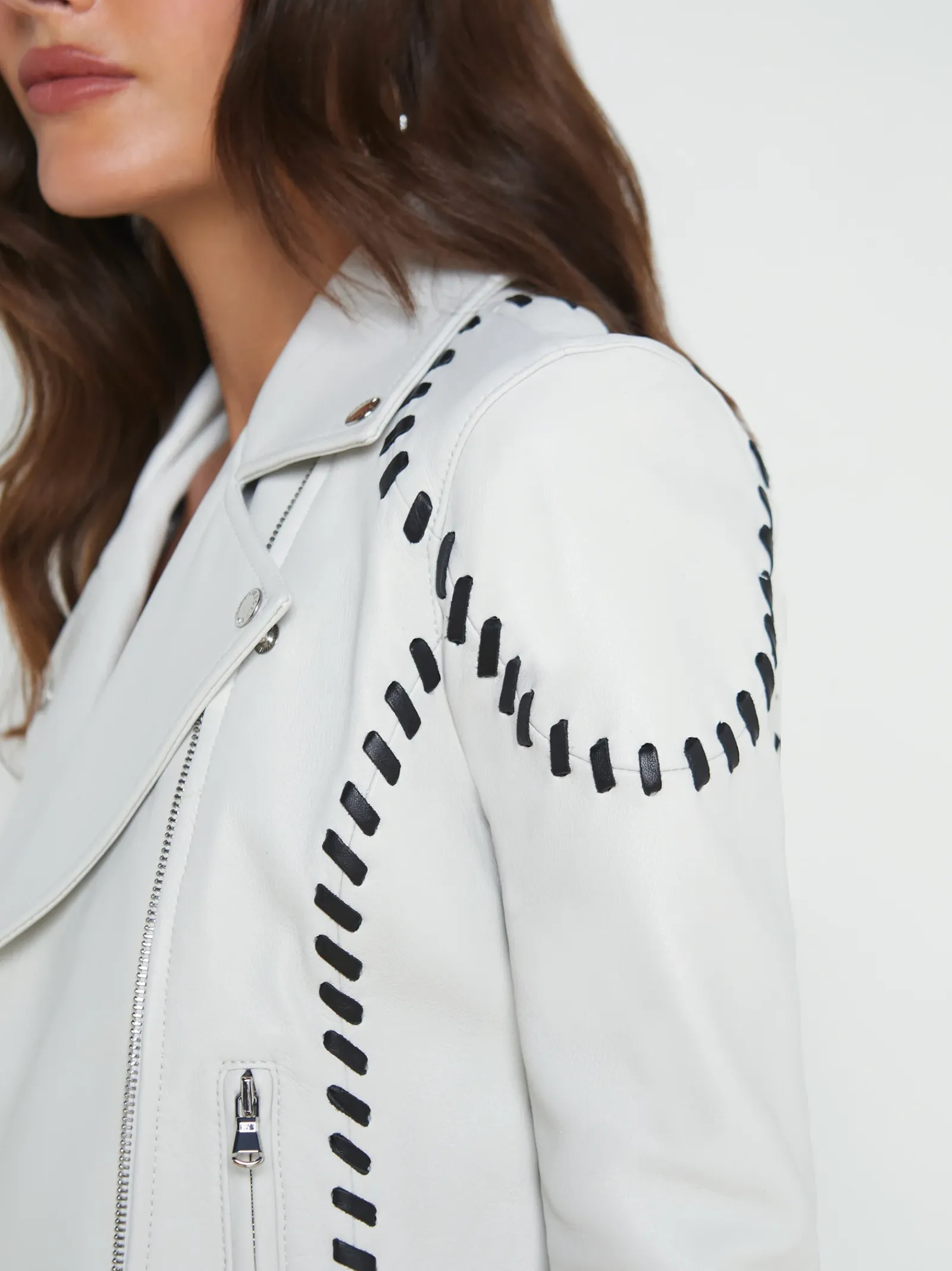 L'AGENCE Spring Collection|Leather|Eleana Whipstitch Leather Jacket Ivory/Black