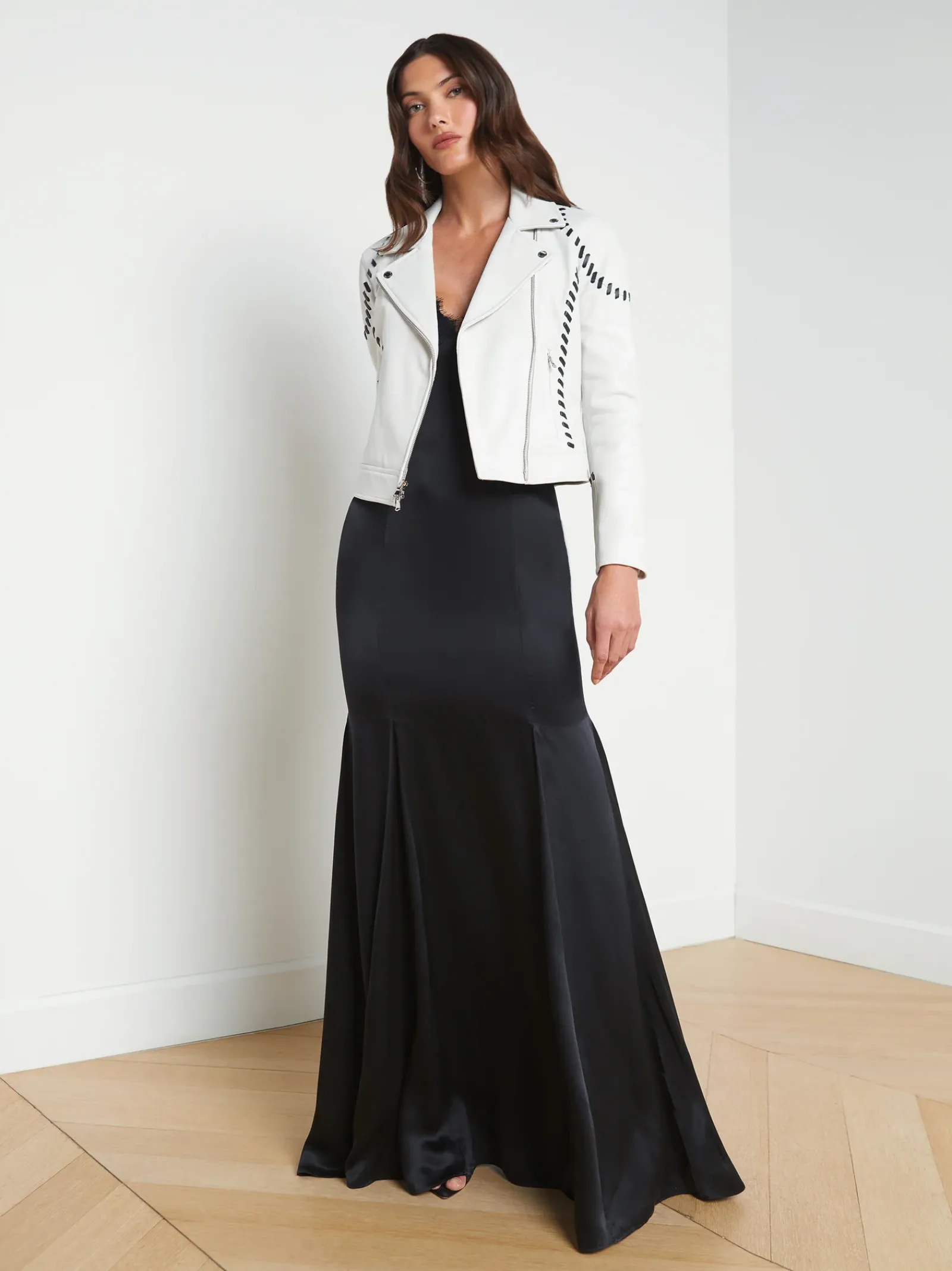 L'AGENCE Spring Collection|Leather|Eleana Whipstitch Leather Jacket Ivory/Black