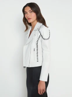 L'AGENCE Spring Collection|Leather|Eleana Whipstitch Leather Jacket Ivory/Black
