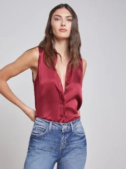 L'AGENCE Online Exclusives|Silks|Emmy Sleeveless Silk Blouse Dark Bordeaux