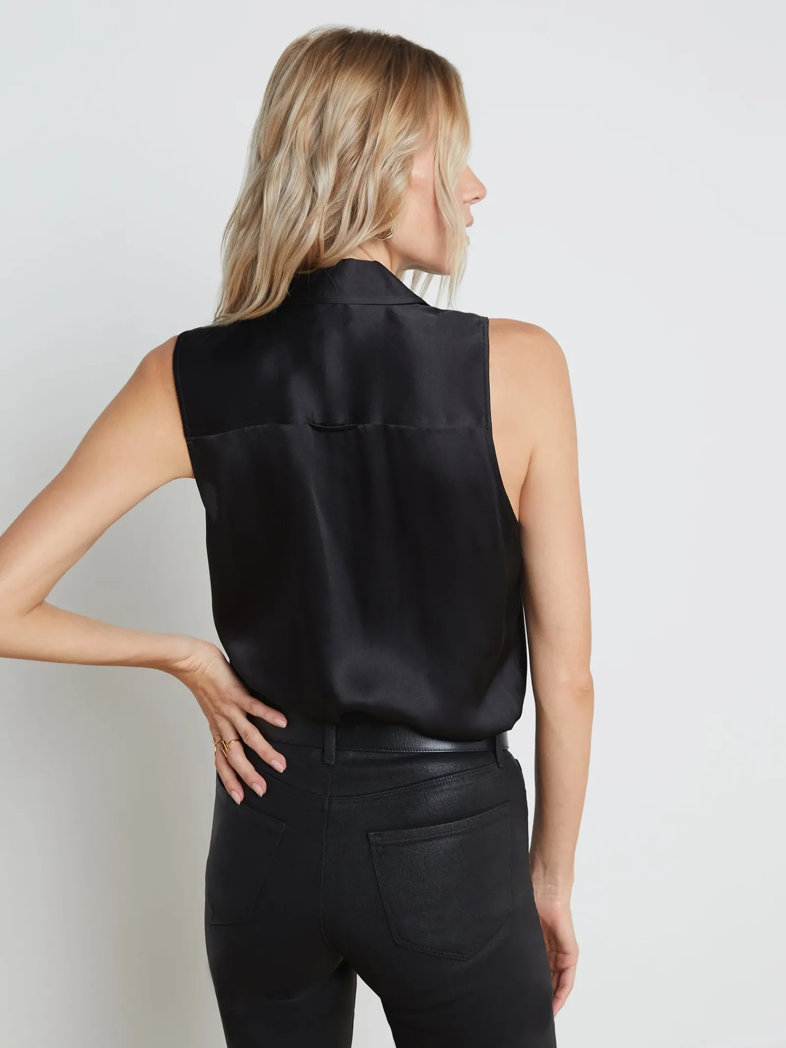 L'AGENCE All Things Black|Back in Stock|Emmy Sleeveless Silk Blouse Black