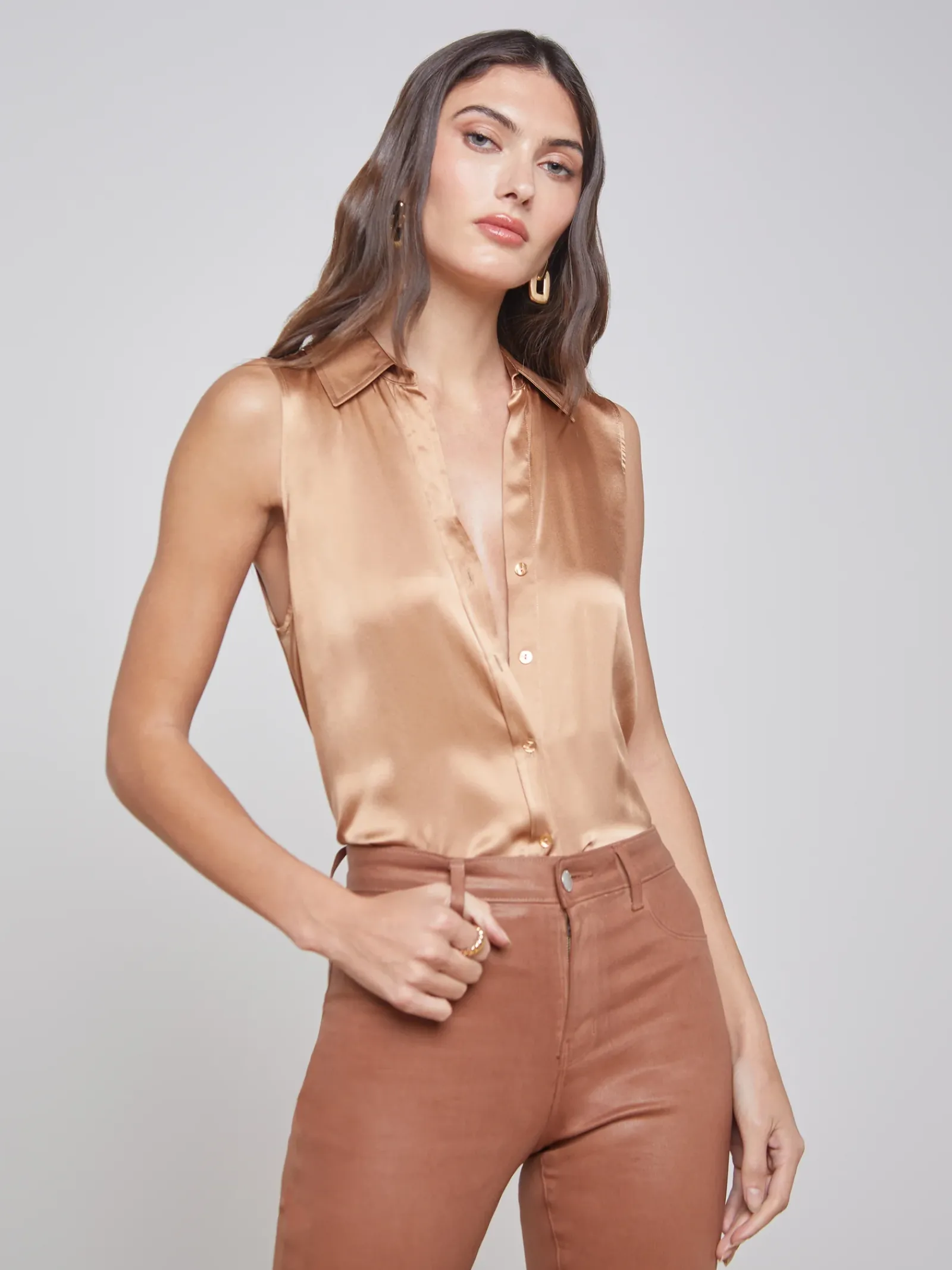 L'AGENCE Silks|Blouses & Tops|Emmy Sleeveless Silk Blouse Macaroon
