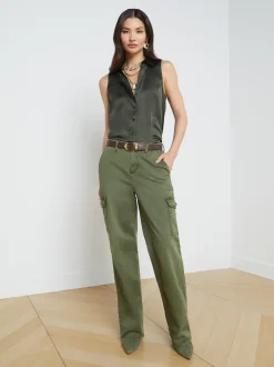 L'AGENCE Resort Collection|Silks|Emmy Sleeveless Silk Blouse Army