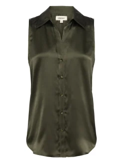 L'AGENCE Resort Collection|Silks|Emmy Sleeveless Silk Blouse Army