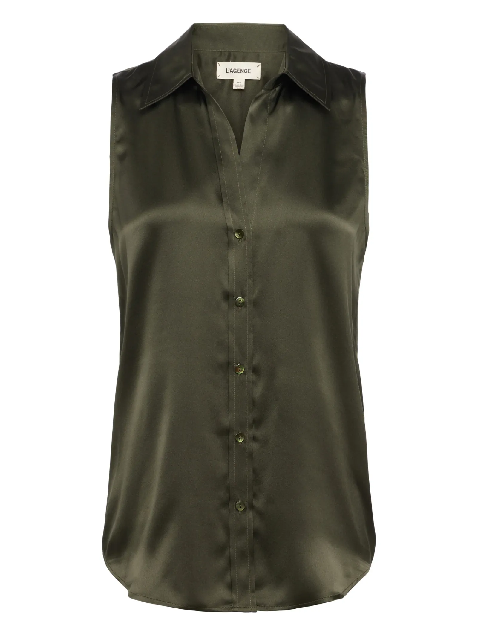 L'AGENCE Resort Collection|Silks|Emmy Sleeveless Silk Blouse Army