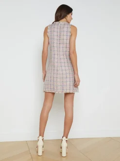 L'AGENCE Spring '24 Catalog|Spring Collection|Florian Tweed Shirtdress Tan/Dusty Pink/Blue