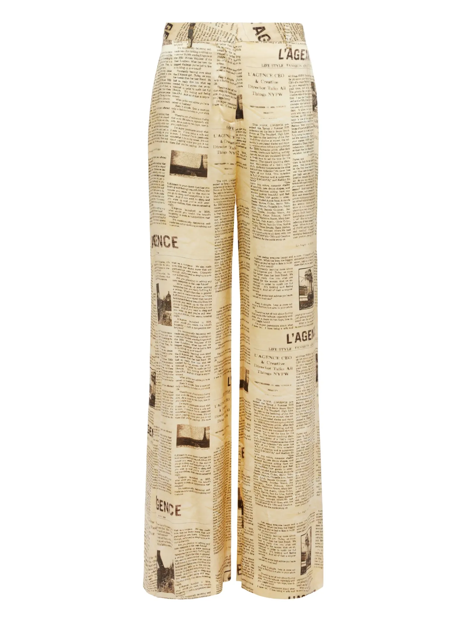 L'AGENCE Print Edition|Silks|Gavin Silk Wide-Leg Pant Vintage Tan Newspaper