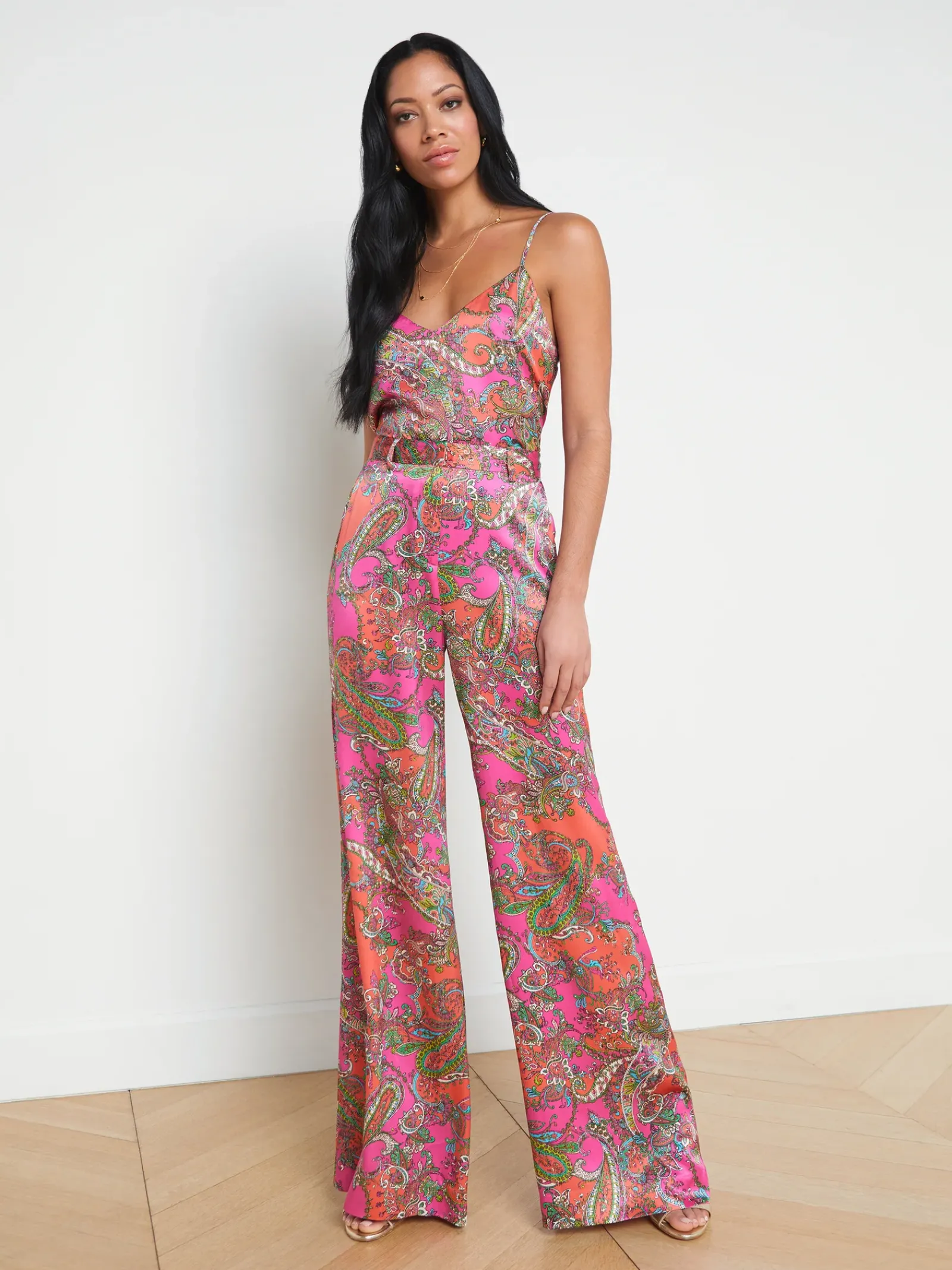 L'AGENCE Sets|Print Edition|Gavin Silk Wide-Leg Pant Rhodamine Multi Bright Pop Paisley