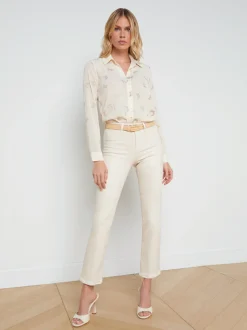 L'AGENCE Spring Collection|Petite|Ginny Coated Straight-Leg Back Zip Jean French Vanilla Coated