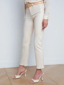 L'AGENCE Spring Collection|Petite|Ginny Coated Straight-Leg Back Zip Jean French Vanilla Coated