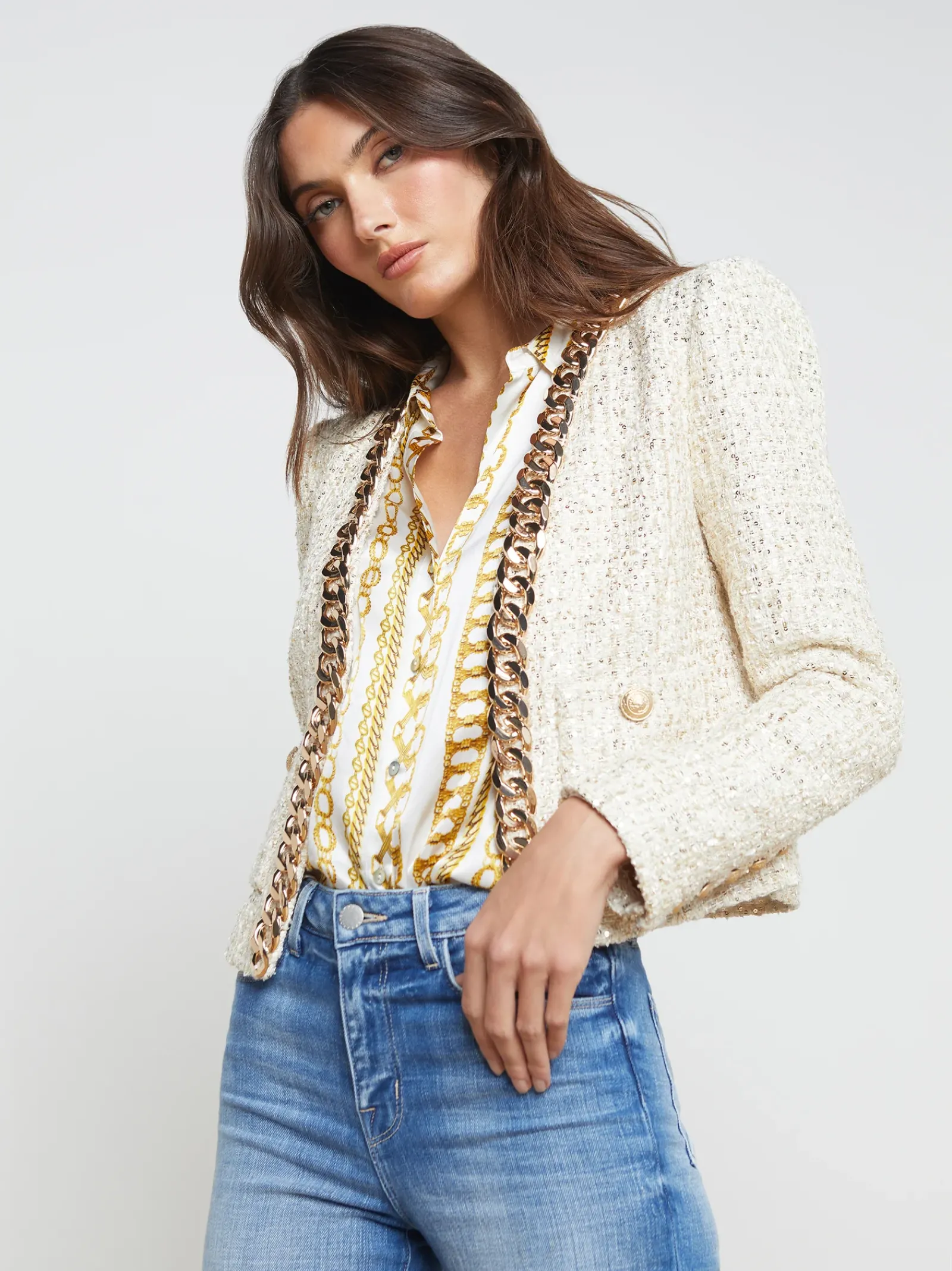 L'AGENCE Resort Collection|Blazers & Jackets|Greta Chain Jacket Champagne/Gold