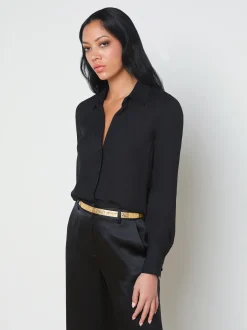 L'AGENCE All Things Black|Spring Collection|Hallie Silk-Organza Graphic Blouse Black French Words