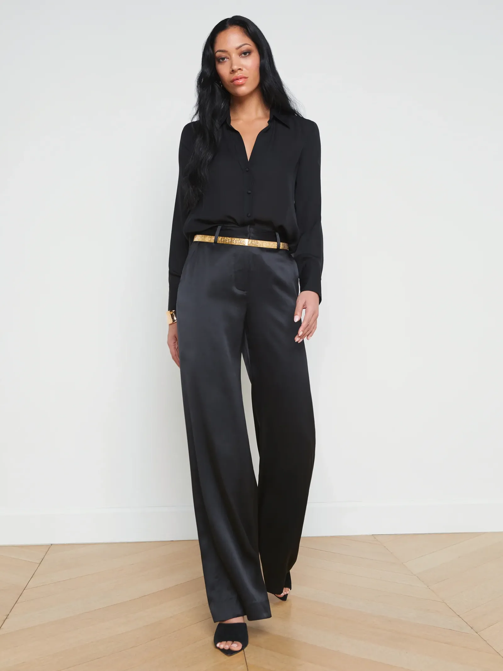 L'AGENCE All Things Black|Spring Collection|Hallie Silk-Organza Graphic Blouse Black French Words