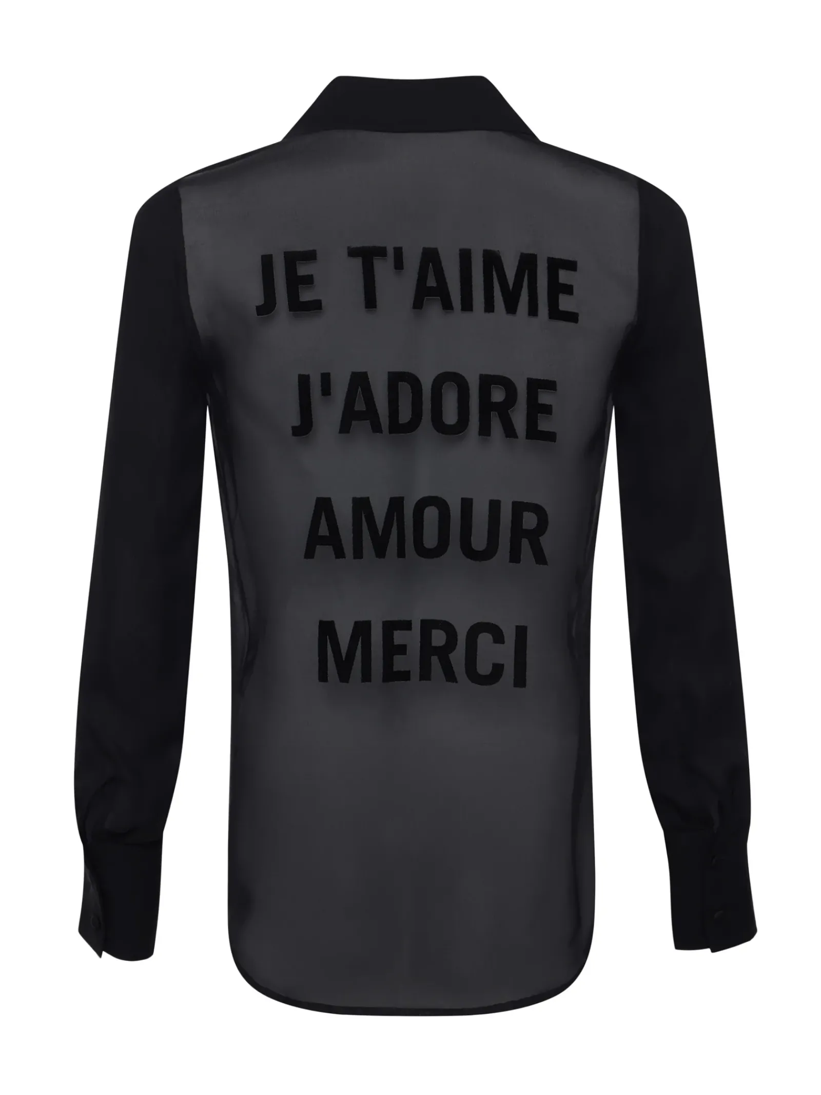 L'AGENCE All Things Black|Spring Collection|Hallie Silk-Organza Graphic Blouse Black French Words