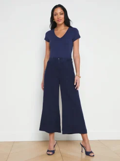 L'AGENCE Spring Collection|Linen|Henderson Linen Cropped Pant Navy