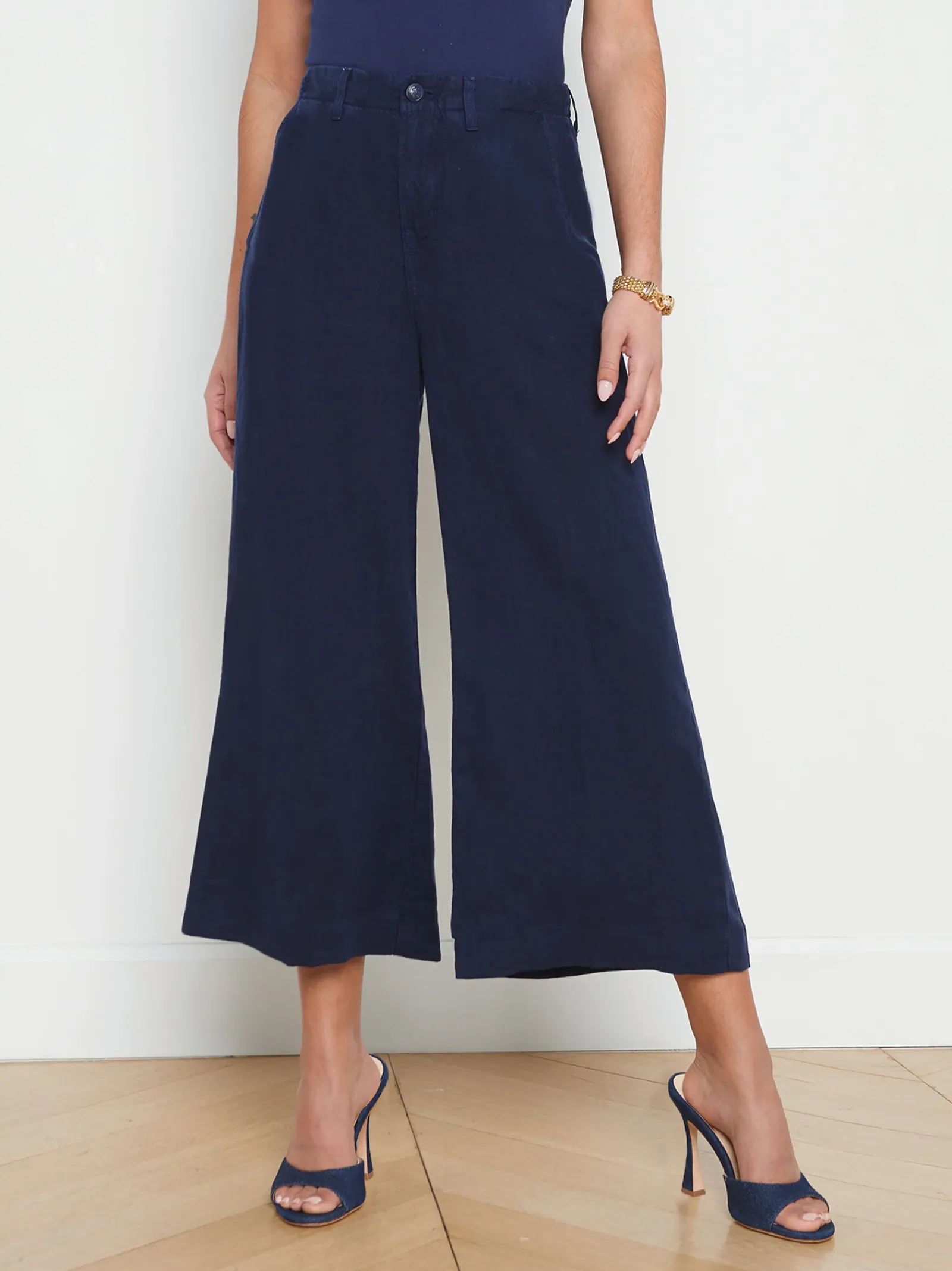 L'AGENCE Spring Collection|Linen|Henderson Linen Cropped Pant Navy