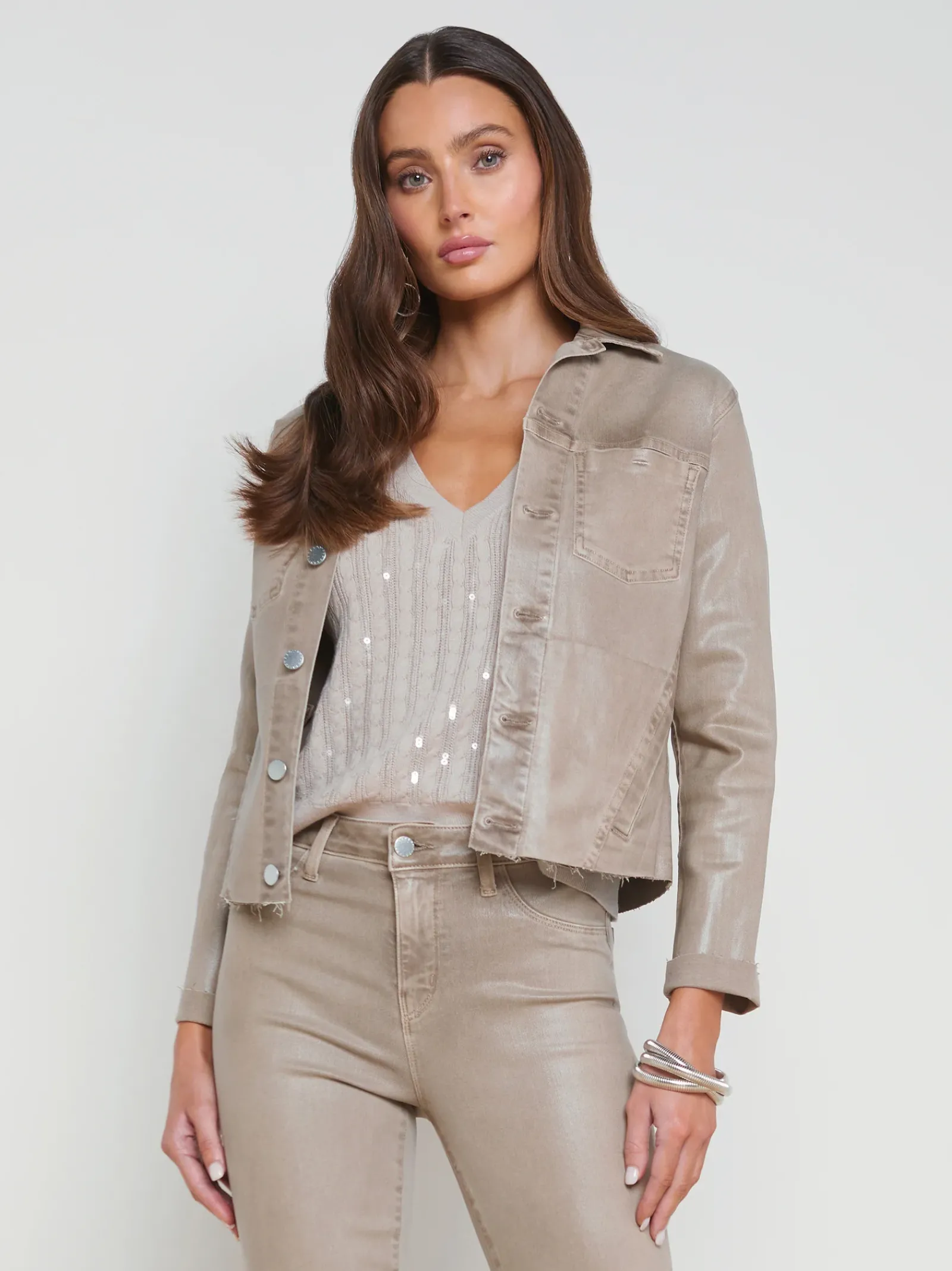 L'AGENCE Coated Denim|Spring Collection|Janelle Coated Denim Jacket Rye Coated