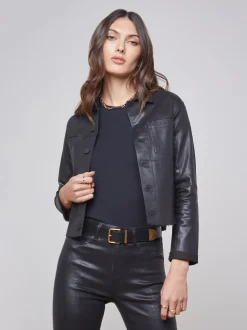 L'AGENCE All Things Black|Back in Stock|Janelle Coated Jacket Saturated Black Coated