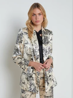 L'AGENCE Sets|Spring Collection|Jayda Silk Blazer Ecru/Black Sketch Paisley