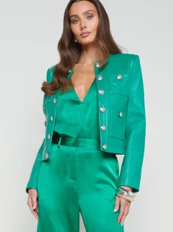 L'AGENCE Spring Collection|Leather|Jayde Leather Jacket Sea Green