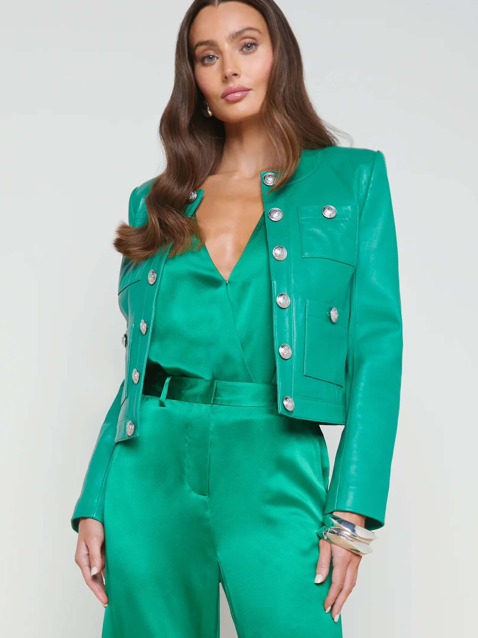L'AGENCE Spring Collection|Leather|Jayde Leather Jacket Sea Green