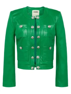 L'AGENCE Spring Collection|Leather|Jayde Leather Jacket Sea Green