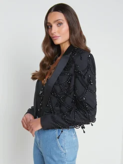 L'AGENCE All Things Black|Spring Collection|Jen Beaded Cropped Blazer Black