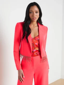 L'AGENCE Sets|Spring Collection|Jen Crystal Fringe Blazer Neon Coral