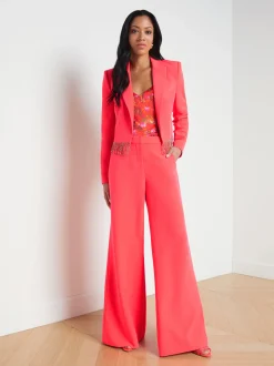 L'AGENCE Sets|Spring Collection|Jen Crystal Fringe Blazer Neon Coral