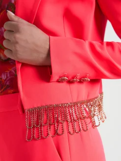 L'AGENCE Sets|Spring Collection|Jen Crystal Fringe Blazer Neon Coral