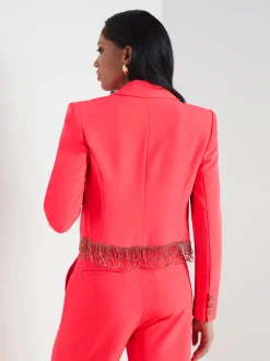 L'AGENCE Sets|Spring Collection|Jen Crystal Fringe Blazer Neon Coral