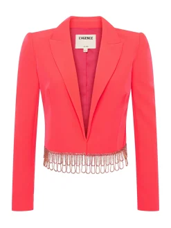 L'AGENCE Sets|Spring Collection|Jen Crystal Fringe Blazer Neon Coral