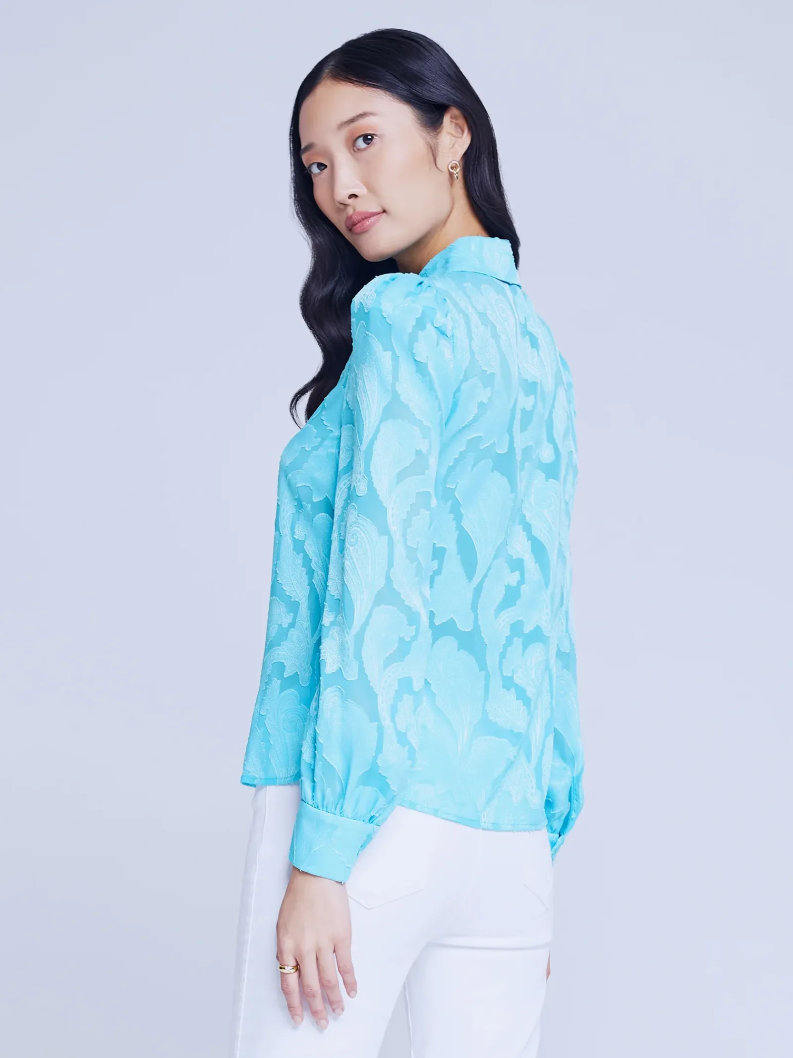 L'AGENCE Blouses & Tops|Jenica Lace Blouse Aqua