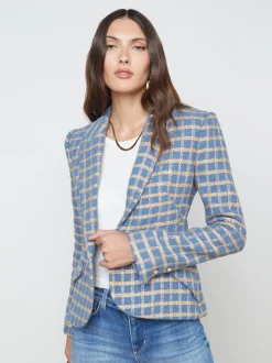 L'AGENCE Resort Collection|Blazers & Jackets|Jennah Blazer Blue Horizon/Gold Plaid
