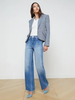 L'AGENCE Resort Collection|Blazers & Jackets|Jennah Blazer Blue Horizon/Gold Plaid