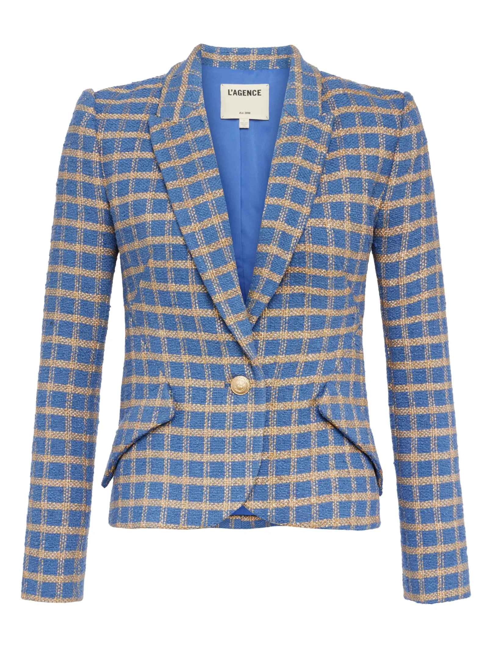 L'AGENCE Resort Collection|Blazers & Jackets|Jennah Blazer Blue Horizon/Gold Plaid